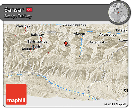 Shaded Relief Panoramic Map of Sansar
