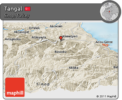 Shaded Relief Panoramic Map of Tangal
