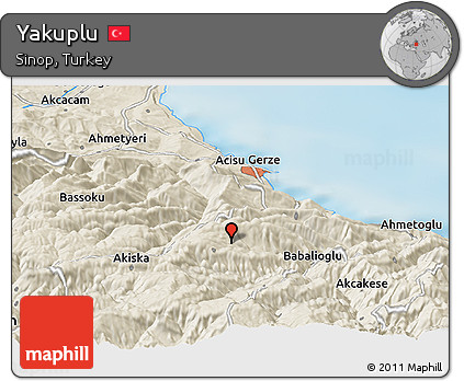 Shaded Relief Panoramic Map of Yakuplu