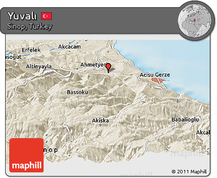 Shaded Relief Panoramic Map of Yuvalı