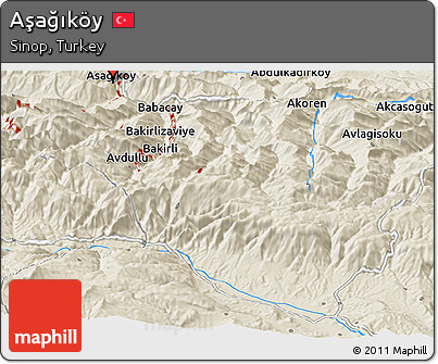 Shaded Relief Panoramic Map of Aşağıköy