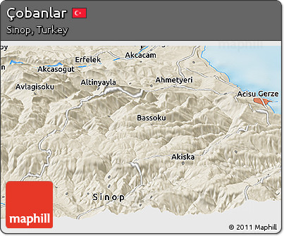 Shaded Relief Panoramic Map of Çobanlar