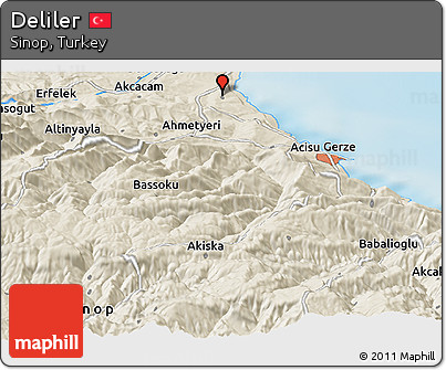 Shaded Relief Panoramic Map of Deliler