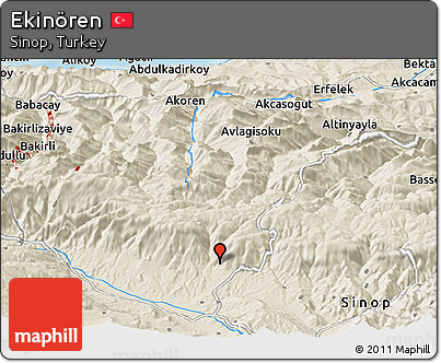 Shaded Relief Panoramic Map of Ekinören