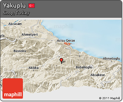 Shaded Relief Panoramic Map of Yakuplu