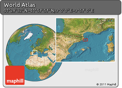 Satellite Location Map of the Area around 41° 43' 14" N, 3° 28' 30" E