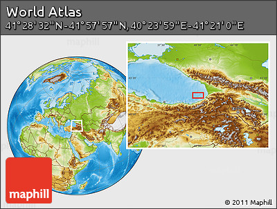 Physical Location Map of the Area around 41° 43' 14" N, 40° 52' 30" E