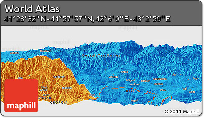 Political Panoramic Map of the Area around 41° 43' 14" N, 42° 34' 30" E