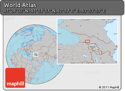 Gray Location Map of the Area around 41° 43' 14" N, 43° 25' 29" E