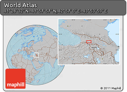 Gray Location Map of the Area around 41° 43' 14" N, 43° 25' 29" E, hill shading