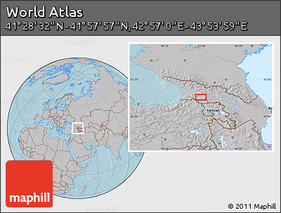 Gray Location Map of the Area around 41° 43' 14" N, 43° 25' 29" E, hill shading