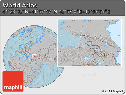 Gray Location Map of the Area around 41° 43' 14" N, 43° 25' 29" E, hill shading