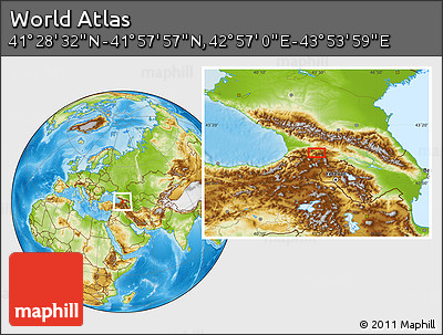 Physical Location Map of the Area around 41° 43' 14" N, 43° 25' 29" E