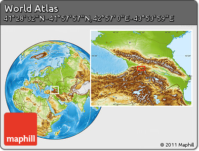 Physical Location Map of the Area around 41° 43' 14" N, 43° 25' 29" E