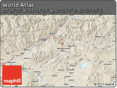 Shaded Relief Map of the Area around 41° 43' 14" N, 43° 25' 29" E