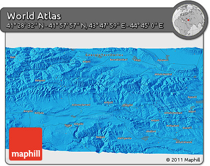 Political 3D Map of the Area around 41° 43' 14" N, 44° 16' 29" E