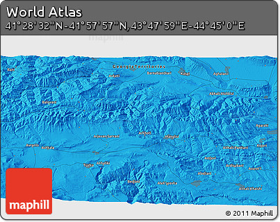 Political 3D Map of the Area around 41° 43' 14" N, 44° 16' 29" E