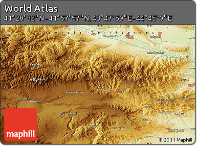 Physical Map of the Area around 41° 43' 14" N, 44° 16' 29" E