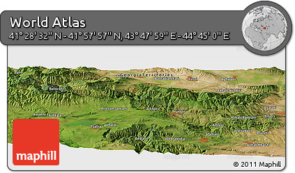 Satellite Panoramic Map of the Area around 41° 43' 14" N, 44° 16' 29" E