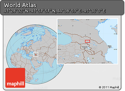 Gray Location Map of the Area around 41° 43' 14" N, 45° 7' 30" E