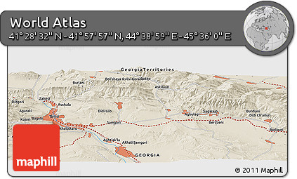 Shaded Relief Panoramic Map of the Area around 41° 43' 14" N, 45° 7' 30" E