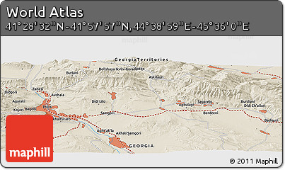 Shaded Relief Panoramic Map of the Area around 41° 43' 14" N, 45° 7' 30" E