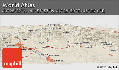 Shaded Relief Panoramic Map of the Area around 41° 43' 14" N, 45° 7' 30" E