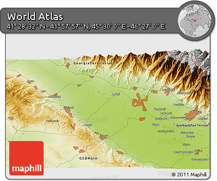Physical 3D Map of the Area around 41° 43' 14" N, 45° 58' 30" E