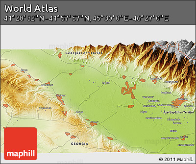 Physical 3D Map of the Area around 41° 43' 14" N, 45° 58' 30" E