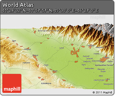 Physical 3D Map of the Area around 41° 43' 14" N, 45° 58' 30" E
