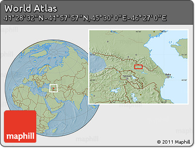 Savanna Style Location Map of the Area around 41° 43' 14" N, 45° 58' 30" E, hill shading