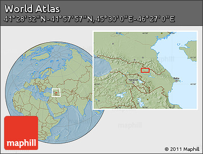 Savanna Style Location Map of the Area around 41° 43' 14" N, 45° 58' 30" E, hill shading