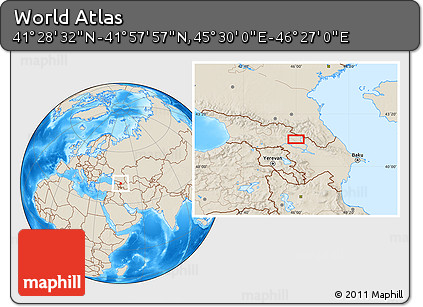 Shaded Relief Location Map of the Area around 41° 43' 14" N, 45° 58' 30" E