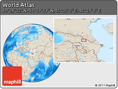 Shaded Relief Location Map of the Area around 41° 43' 14" N, 45° 58' 30" E