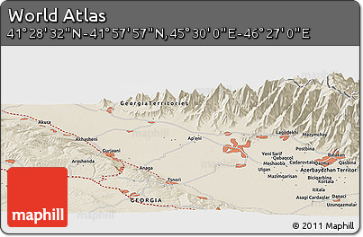 Shaded Relief Panoramic Map of the Area around 41° 43' 14" N, 45° 58' 30" E