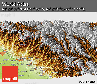 Physical 3D Map of the Area around 41° 43' 14" N, 46° 49' 30" E