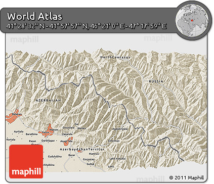 Shaded Relief 3D Map of the Area around 41° 43' 14" N, 46° 49' 30" E