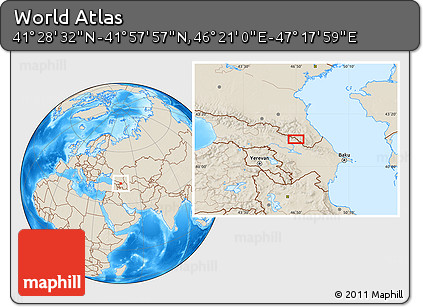 Shaded Relief Location Map of the Area around 41° 43' 14" N, 46° 49' 30" E