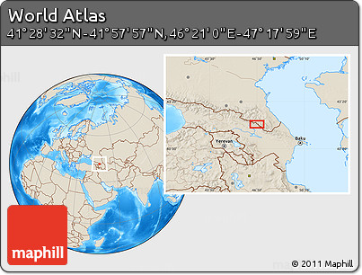 Shaded Relief Location Map of the Area around 41° 43' 14" N, 46° 49' 30" E