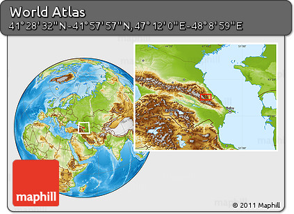 Physical Location Map of the Area around 41° 43' 14" N, 47° 40' 29" E