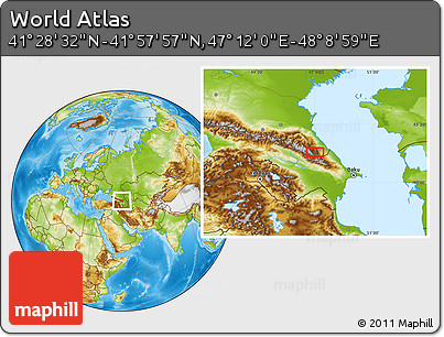 Physical Location Map of the Area around 41° 43' 14" N, 47° 40' 29" E