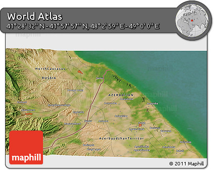 Satellite 3D Map of the Area around 41° 43' 14" N, 48° 31' 29" E