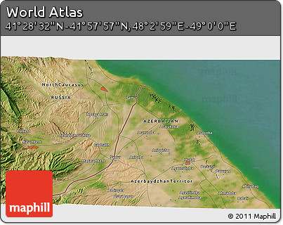 Satellite 3D Map of the Area around 41° 43' 14" N, 48° 31' 29" E