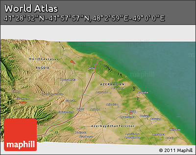 Satellite 3D Map of the Area around 41° 43' 14" N, 48° 31' 29" E