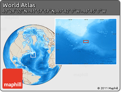 Shaded Relief Location Map of the Area around 41° 43' 14" N, 49° 13' 30" W