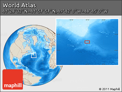 Shaded Relief Location Map of the Area around 41° 43' 14" N, 49° 13' 30" W