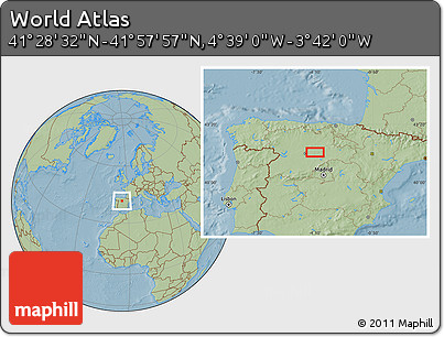 Savanna Style Location Map of the Area around 41° 43' 14" N, 4° 10' 30" W, hill shading