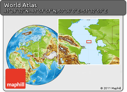 Physical Location Map of the Area around 41° 43' 14" N, 51° 4' 30" E