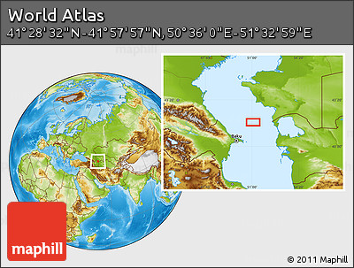 Physical Location Map of the Area around 41° 43' 14" N, 51° 4' 30" E