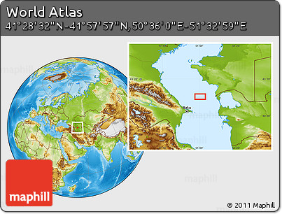 Physical Location Map of the Area around 41° 43' 14" N, 51° 4' 30" E